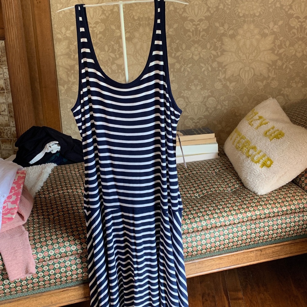 Chaps navy and white striped summer dress. NWT . Retail 79